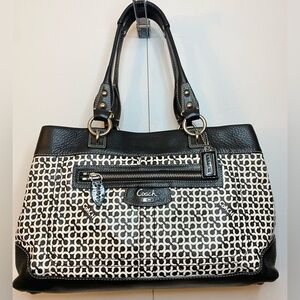 Coach Penelope Op Art Signature Leather Shoulder Handbag in black and white